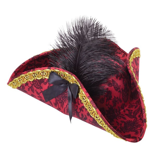 Ladies Red Pirate Tricorn Hat (1 Pc.) - Authentic Headwear, Perfect for Parties, Reenactments, World Book Day, Festivals, & More