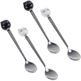 AYOMI Kaffee- bzw. Teelöffel aus Edelstahl mit Katzenköpfen, 4-teilig, feinpoliert 4face