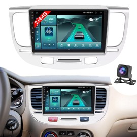 for Kia Rio 2 2005-2011 Android 13 Car Stereo with Wireless Carplay&Android Auto,Upgrade 9 Inch IPS Screen with Bluetooth FM/RDS WiFi GPS Dual USB + AHD Backup Camera (White 2G 64G with AHD)