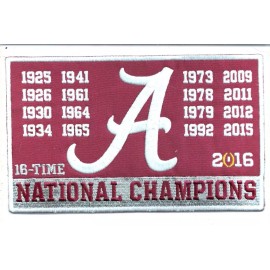 NEW 5 X 8 1/8 INCH ALABAMA CRIMSON TIDE 16X CHAMP BANNER IRON ON PATCH FREE SHIP