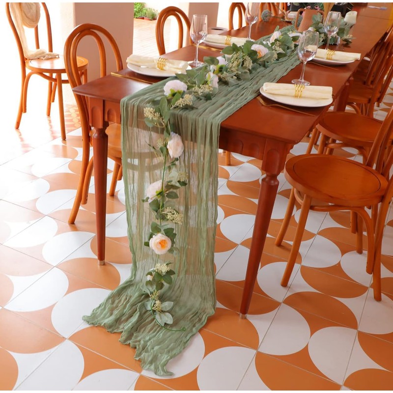 1 Pack Sage Green Table 10FT Runner Cheesecloth Boho Gauze