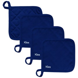 KLEX 4pcs 100% Thick Cotton Potholders for Oven Cooking and Baking, Durable 330GSM Hot Pads, Up to 482°F Degrees Heat Resistance Pot Holder, Heavy-Duty Cotton Canvas, Blue
