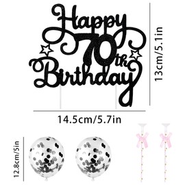 70th Geburtstag Kuchen Dekoration Kuchen Toppers Schwarz Zahl Kerzen Birthday Torten Dekoration Sternen Papierfächer Ballon Torte Toppers Kuchendeko für 70. Geburtstag Dekorationen Party Zubehör