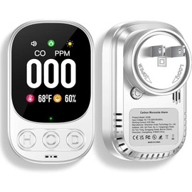 Carbon Monoxide Detector Plug in Wall, 3-in-1 CO Level Monitor Alarm with Temp/Humidity Sensor, Portable Carbon Monoxide Detectors Easy to Read & Install, for Home/Hotel/RV - Colour: White-2pack