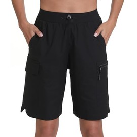 zsenoxaxi Women's Hiking Cargo Shorts Quick Dry Lightweight Shorts for Travel Athletic(Black,L)