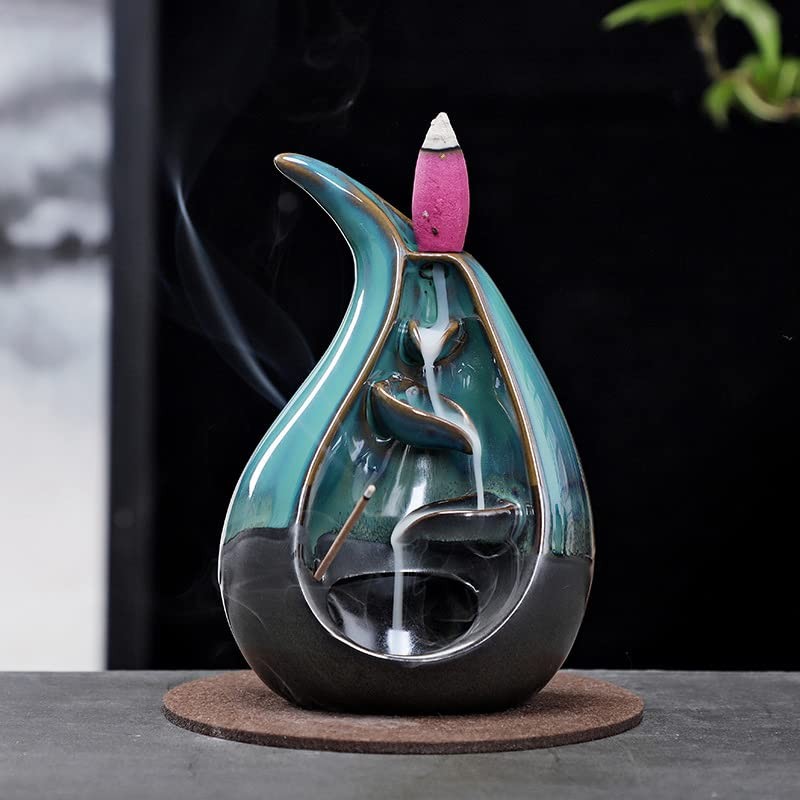 Ceramic Incense Holder Backflow Handcraft Incense Burner with 30 Incense