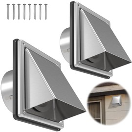 ForoGore 2 Pack 6'' Metal Dryer Vent Cover Outdoor Wall with Rubber Cushioned Non Return Flap, 6 Inch External Extractor Wall Vent, Stainless Steel Outside Dryer Vent Covers for House