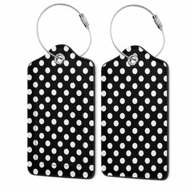 2Pcs Luggage Tag for Suitcase Black White Polka Dots Cute Suitcase Tag with Privacy Flap & Name ID Label & Metal Loop,Travel Bag Luggage Tags for Women