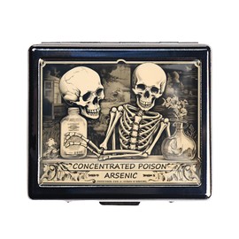 DingRound Silver Vintage Pill Box 7 Day Metal Pill Box with Mirror and 8 Compartments Cute Travel Pill Organizer for Purse (Concentrated Poison)