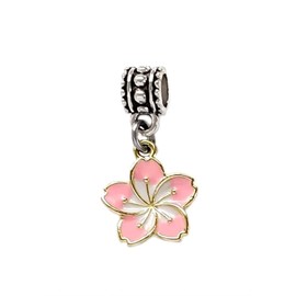 LaBenie Dangle Pink Hisbuscus Flower Charm Bead