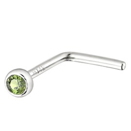 Jewelry Avalanche Solid 14K Gold L-Shape Stud Bezel Set Peridot 22G L-Bend Nose Stud - 14K White Gold / 14K Yellow Gold August Birthstone Nose Ring Stud, Metal, peridot