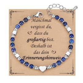 Silver Heart Bracelet Women's Gift – Adjustable Stainless Steel 4 mm Natural Stones Ball Bracelet, Women's Bracelets with Heart Charm, Girlfriend Sister Mother Jewellery Gifts for Valentine's Day