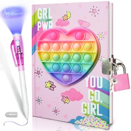 Pop Girls Diary with Lock and Invisible Ink Double-end Pen, 7.5x5.4” 160 Lined Page Fidget Colorful Heart Girls Journal for Kids Secret Notebook Pen Set Birthday Gifts for Girls 5 6 7 8 9 10 Years Old