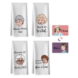 HSSPIRITZ Golden Girls TV Show Merchandise Kitchen Gifts,4 Pcs Cute Dish Towels and Clean Dirty Magnet for Dishwasher Sign,Funny Cute Kitchen Towels Golden Girls TV Show Fans Birthday