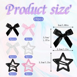 Bow Hair Clips Cute Hair Clips Set 12 Stars and 12 Satin Bow Hair Clips, Colorful Y2K Star Barrettes Bowknot Star Mini Satin Bows Hair Clips Metal Bows Barrettes for Women Girls