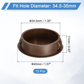 sourcing map 12Pcs 35mm(1-3/8") Nylon Hole Plugs, Flush Type Panel Round Snap in Fastener Knockout Locking Plugs for Furniture Insert End Caps Panels, Brown