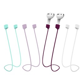 BUISAMG Magnetic Anti-Lost Straps for AirPods, Soft Silicone Sports Lanyard, Neck Rope Cord -(4-Pack) Wireless Headphones Anti-Lost Rope (Wine red/White/Light Purple/Green)