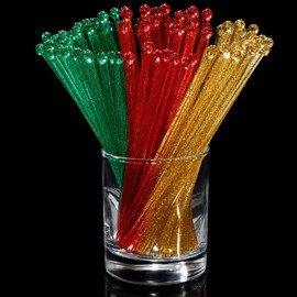 100 Pcs Plastic Swizzle Sticks Ball Head Stir Stick, Red,Green,Gold