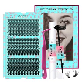 Eyelash Extension Kit 300PCS, Individual Lash Clusters 304050D Curl, DIY Lashes Extensions Kit With Lash Bond and Seal Eyelash Tweezers False Eyelashes for Self Application(D-Mix10-18 kit)