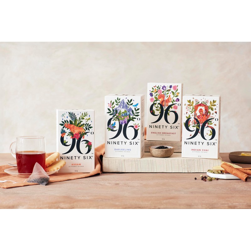 96° Assam Tea - 20 Pyramid Tea Bags, Individually Wrapped,