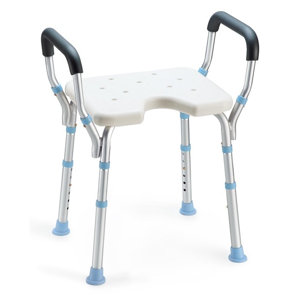 OasisSpace Adjustable Shower Chair with Arms for Inside Shower, Heavy Duty Shower Bench with Cutout Seat 300lbs, Medical Tool Free Bathtub Stool for Seniors, Elderly, Handicap, Disabled
