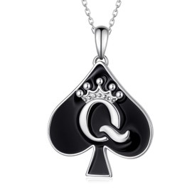 jiulegufa 925 Sterling Silver Queen of Spades Necklace – Elegant Black Spade Pendant Jewelry – Empowered Woman Gift Symbolizing Strength and Confidence