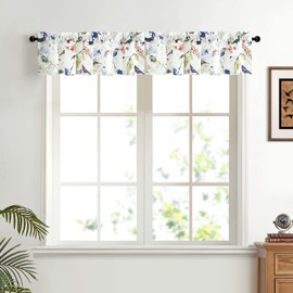 VOGOL Country Style Curtain Valances for Windows, Blue Bird Leaves Print Decorative Valance Window Topper for Kitchen Bathroom Loft, Rod Pocket Top, 52 x 12, 2 Panels