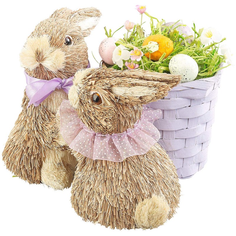 infactory Easter Decoration: Decorative Easter Bunny Couple with Easter Egg