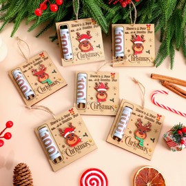 Dansydaisy 6 Pcs Christmas Money Holders Xmas Party Cash Holder Gifts Bulk Wooden Hanging Christmas Ornament Here's a Few Buck for Xmas Party Favors