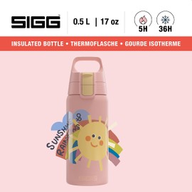 SIGG - Insulated Kids Water Bottle - Shield One Therm Sunshine - Suitable For Carbonated Beverages - Leakproof - Dishwasher Safe - BPA Free - 90% Recycled Stainless Steel - Pink - Sun - 17Oz