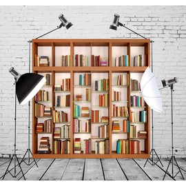 CORFOTO Fabric 6x6ft Bookshelf Backdrop Theme Photography Tall Ancient Bookshelves Virtual Background for Blurred Graduation Party Office Vintage Wallpaper Video Conference YouTube Shooting Props
