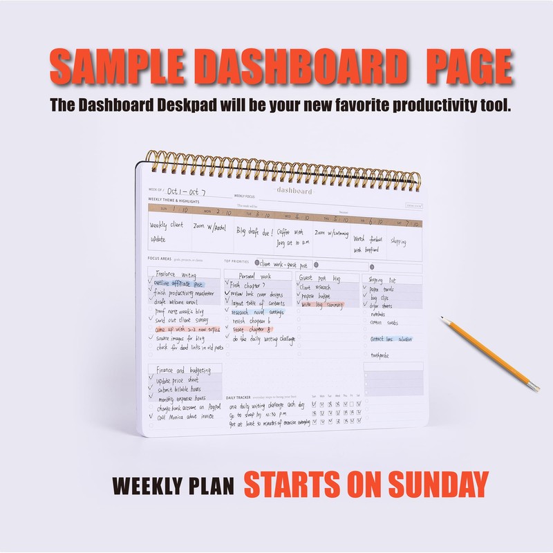 ZERONE CENTRE Productivity Weekly Planner - 54 Sheets Dashboard Spiral