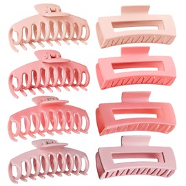 TOCESS Hair Claw Clips for Women Long Thin Hair, 8 Pack 4.33 Inch Big Matte Bright Jelly Pink Square Claw Clip Set, Non-Slip Strong Hold Lightweight Hair Clamps Solve Hair Falling Problem