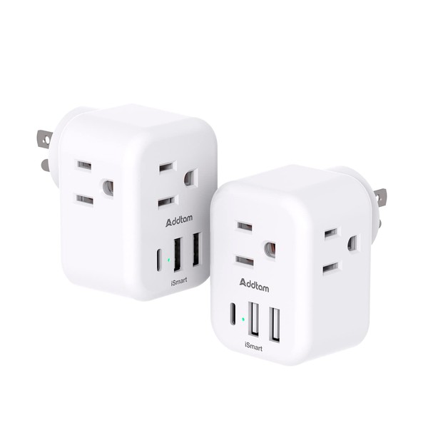 2-Pack Multi Plug Outlet Extender with USB, Addtam Electrical 3 Outlet Box Splitter with 3 USB Wall Charger(1 USB C), Power Stip No Surge Protector Cruise Essentials for Ship and Travel, ETL Listed