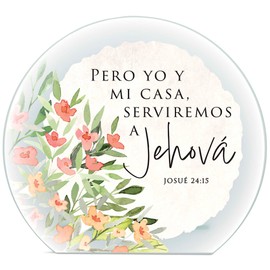 Elanze Designs Pero Yo Y Mi Casa, Serviremos A Jehova - Josue 24:15-8x7 Inch Multicolor Frosted Glass Round Tabletop Candle Holder - 3 LED Tealights Included
