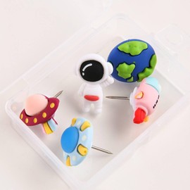 Cute Creative 5PCS Space Astronaut Push Pins, Cartoon Corkboard Pins with Earth, Rocket, and Satellite Designs, Blackboard Decoration