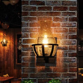 Ladiqi Vintage Country Style Candle Design Wall Sconce Lighting Wall Lamp Light Fixture E12 Bulb Base with Unique Seedy Glass Shade Indoor Outdoor