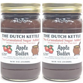 The Dutch Kettle Amish Homemade Style SUGAR FREE Apple Butter 2 - 18 Oz Reusable Jars