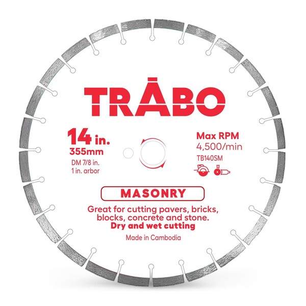 Trabo 14 Inch Masonry Segmented Rim Diamond Bond Blade for