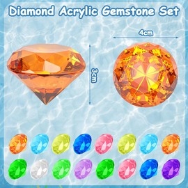Vicloon Colourful Children's Diamonds, Pack of 16 40 mm Diamonds, Acrylic Diamonds Decoration, Crystal Diamonds Large for Vases, Table Decoration, Party Bags, Wedding, Swimming Toy