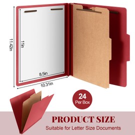 Skyygemm 24 Pcs Classification Folders Letter Size, 1 Divider Pressboard File Folder with Fasteners, Expanding File Organizer Bulk for School Teachers, Office Employee, Coworker, Staff (Red)