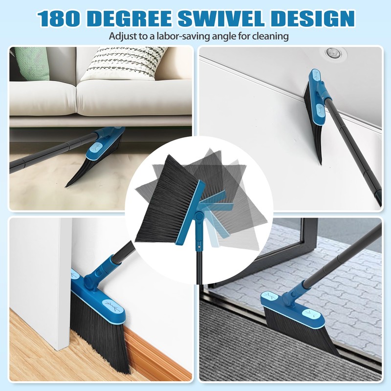 JEHONN Dustpan and Brush Set, 54 inches Long Handle Swivel