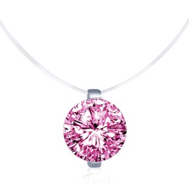 Unendlich U Women’s Creative Solitaire Necklace, 925 Sterling Silver, Multicoloured Cubic Zirconia Pendant On Transparent Fishing Line, Nylon Chain, Silver, pink