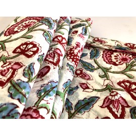 Traditional Jaipur Printed Cotton Fabric by The Yard, Indian Print Fabric Cloth for Summer Dress, Kurti, Cushion, Sofa Cover, Scarf. (5 Yards)