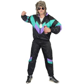 Foxxeo 80s Tracksuit Costume for Men 80s Jogging Suit Assi Size S-XXL, Black-green-purple