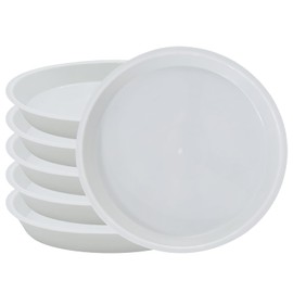 JAKOUE 6pcs White Plastic Plant Saucers (4 inch) - Heavy Duty Indoor Plant Trays for Pots with Water Drainage, Drip Catcher & Decor (Set of 6 Round Saucers)