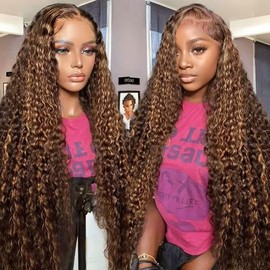 Highlight Ombre Lace Front Wig Human Hair 13x6 HD Honey Blonde 4/27 Deep Wave Lace Frontal Wigs Glueless Wigs Human Hair Pre Plucked 24Inch