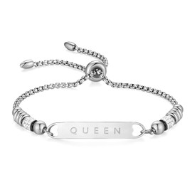 LinnaLove Her King His Queen Bracelets Couples Matching Jewelry,Christmas Birthday Gifts for Couple (Heart Queen bracelets-Silver)