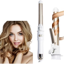Automatic Curling Wand 28mm/1.1 inch Rotating Curling Iron for Short Long Hair LED Display Professional Waver Hair Fast Heating (White)