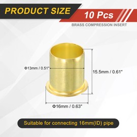 sourcing map 10Pcs Fit for 13mm(1/2") Tube ID Brass Compression Fitting, Insert Tube Support Compression Sleeve Fitting, Sleeve Ferrules for Water Oil Air Pipe